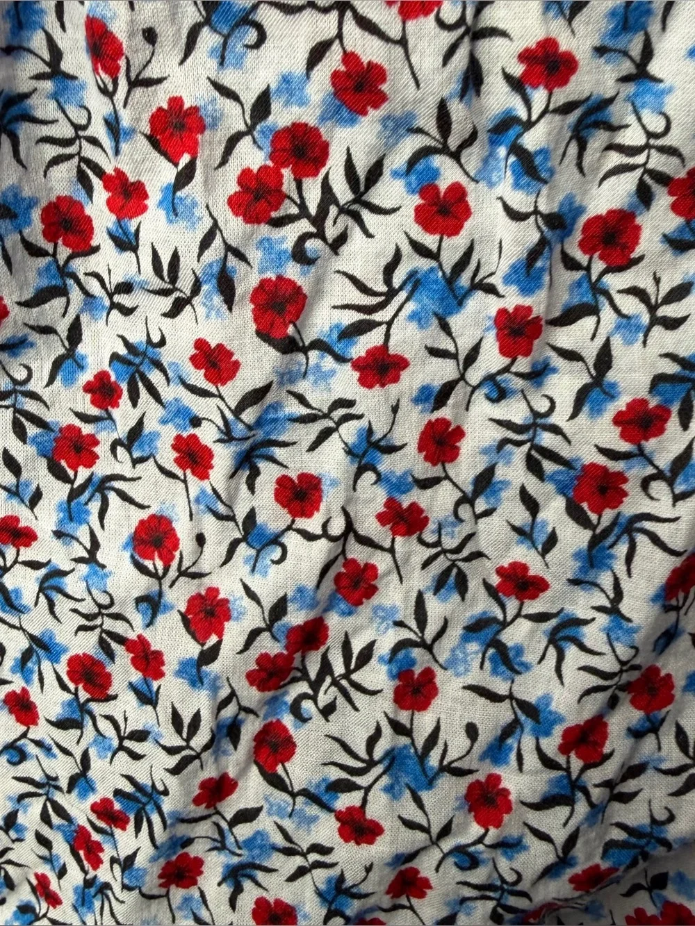 J. Crew White Floral Midi Dress with Red and Blue Accents